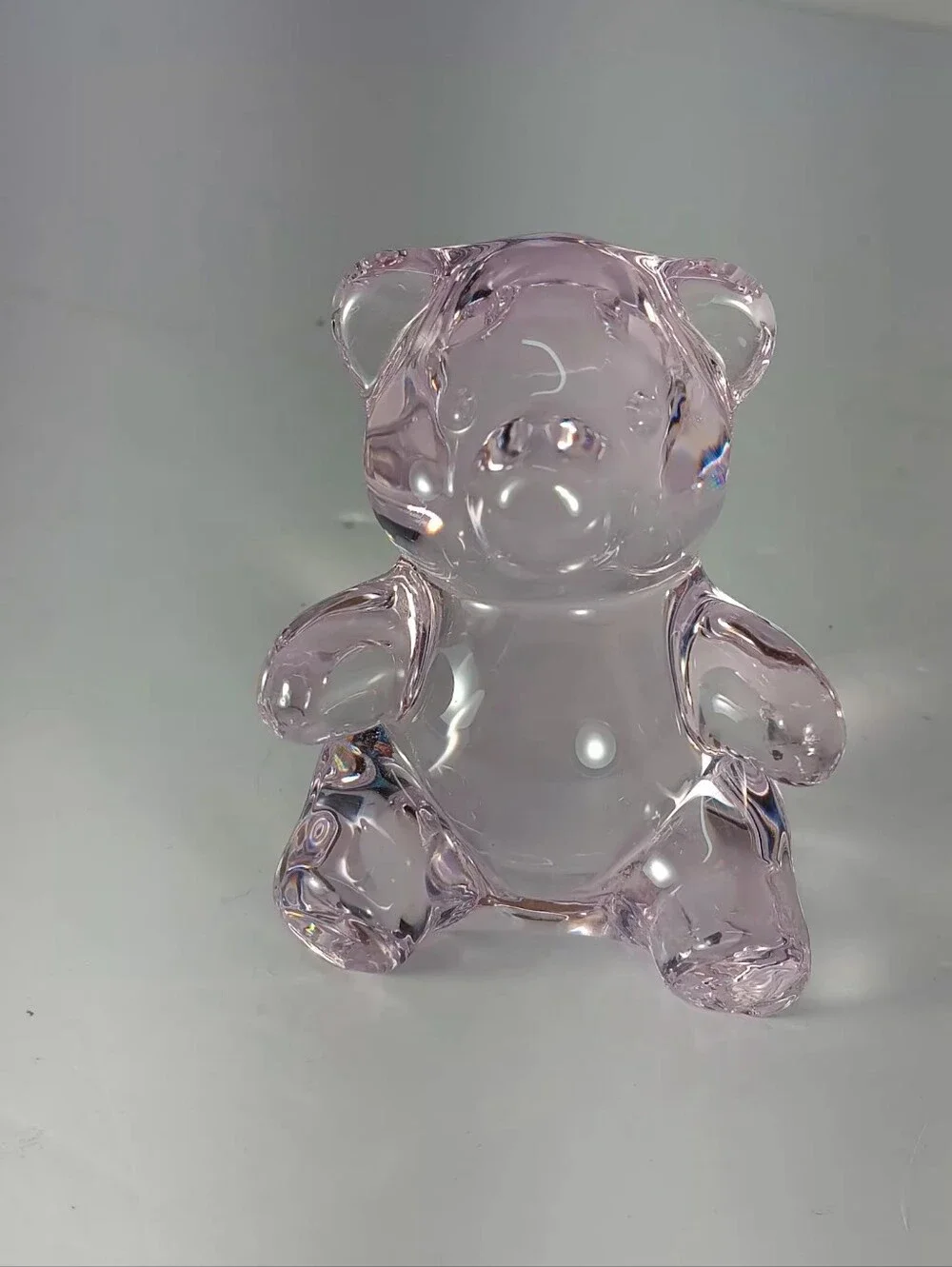 Oneida Glass Teddy Bear Figurine - Clear Light Pink Home Accent